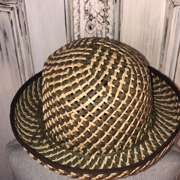 No Tags Brown and Tan Weaved Flipped Up Brim Bowler Sun Hat - Picture 2 of 6